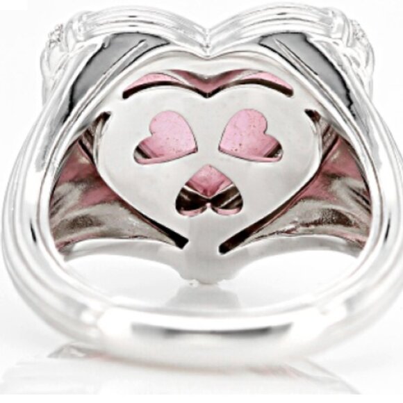 Judith Ripka Pink Jadeite Heart Ring Solid Sterling Silver 925 Sizes 6, 7, or 9 - Picture 5 of 5